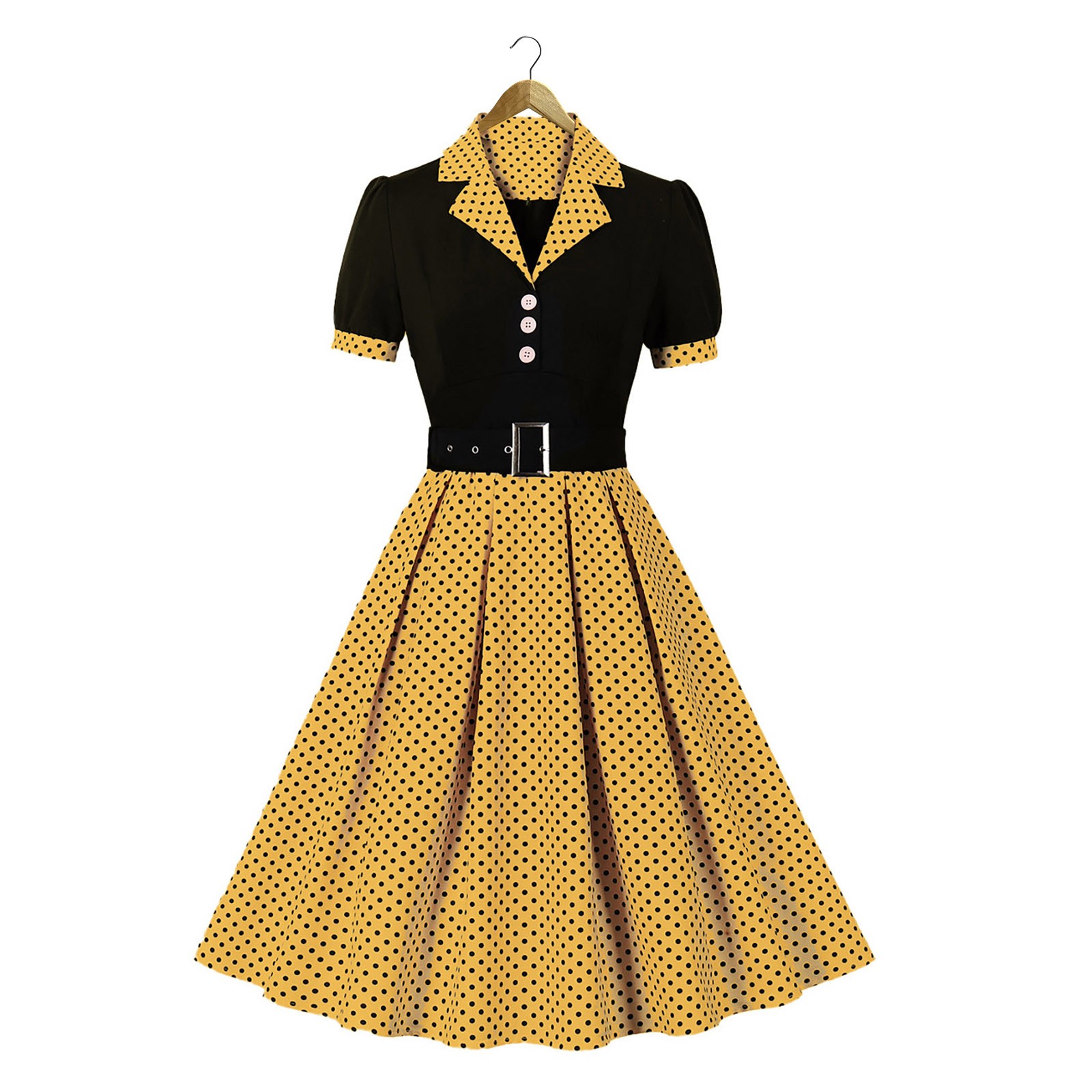 Women Vintage Cocktail Party Swing Costume 1950s Polka Dot Dress With Belt - Picture 14 of 41